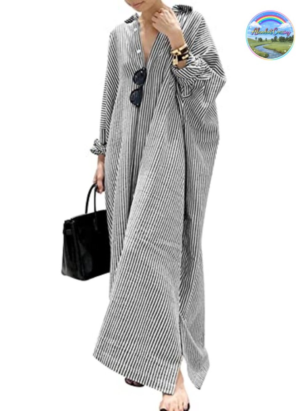 Women's Long Sleeve Button Down Cotton Maxi Shirt Dress with Pockets
